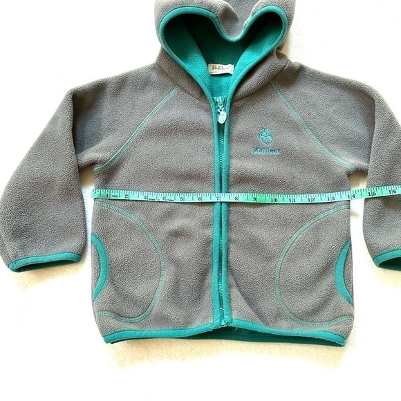 ⭐️ 5 for $25 Grey Fleece Hooded Zipper Jacket Teal Trim Size 110 4-5 Yrs - Picture 5 of 7